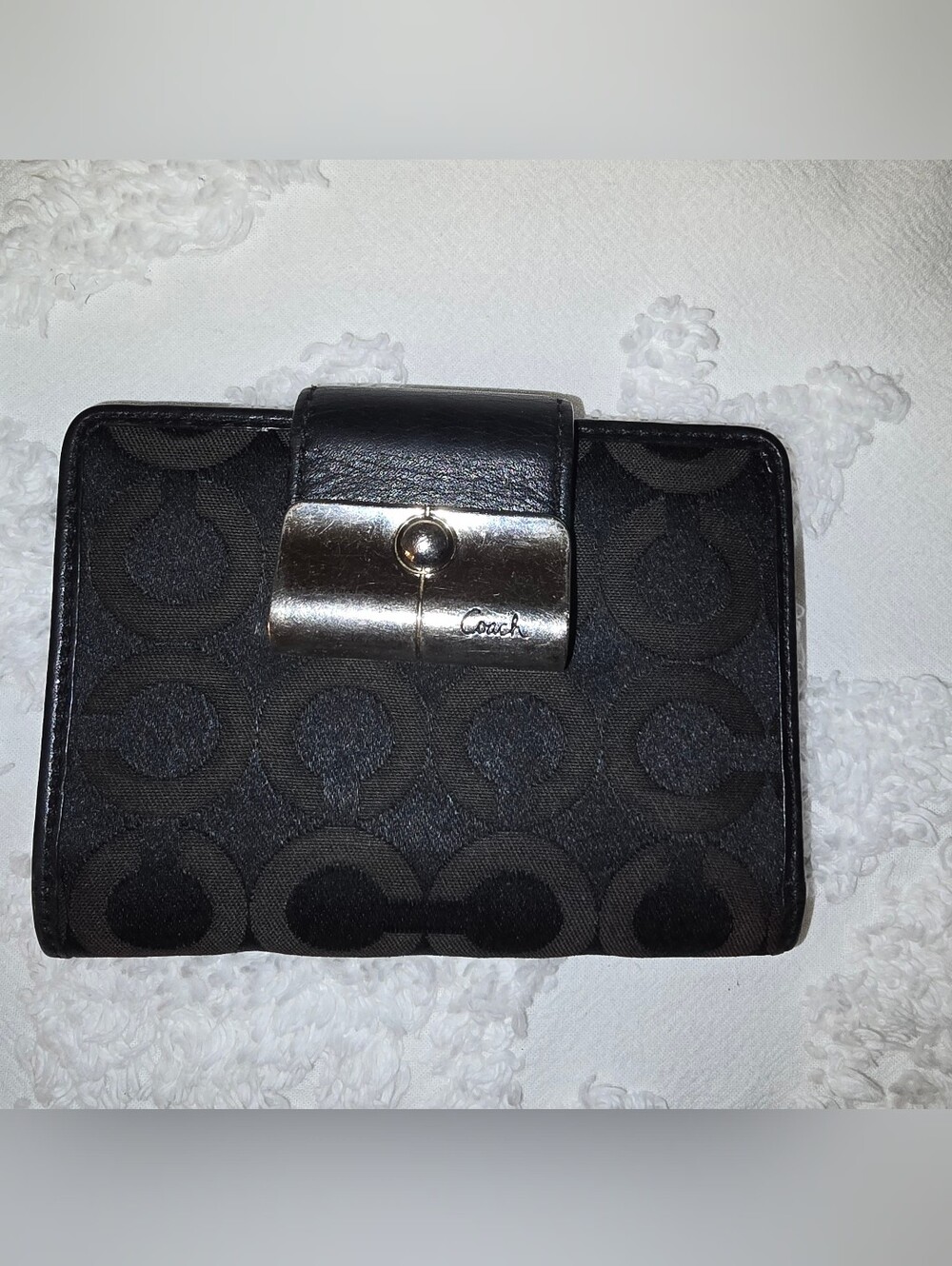 Coach Black Signature Wallet with Silver-Tone Closure